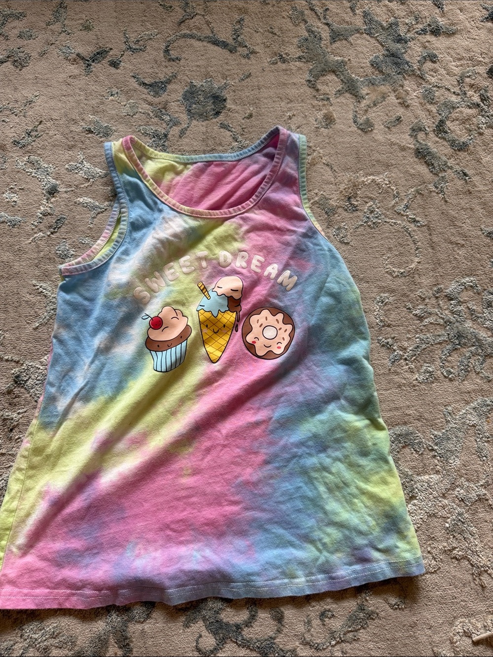 Girls' Tie-Dye 'Sweet Dream' Ice Cream Tank Top - Pastel Rainbow